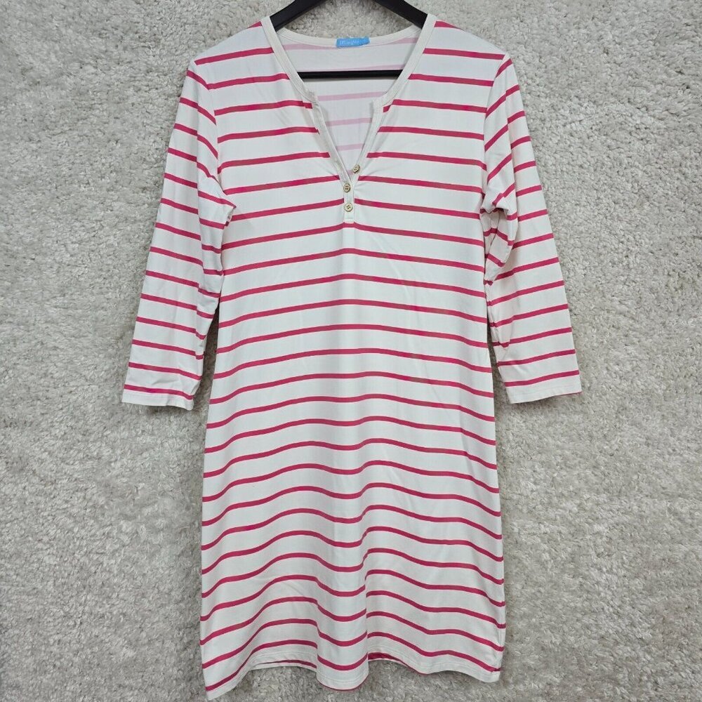 J McLaughlin Womens Pink White Stripe Catalina Cloth Dress Size‎ L Preppy Beachy